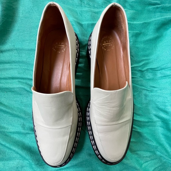 ATP ATELIER Manduria Sage Green Gray Leather Chunky Platform Loafers Handmade 39 - Picture 7 of 16